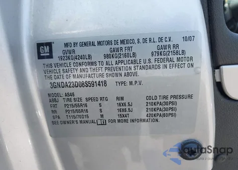 2008 Chevrolet Hhr Lt из США, поврежденный, VIN 3GNDA23D08S591418